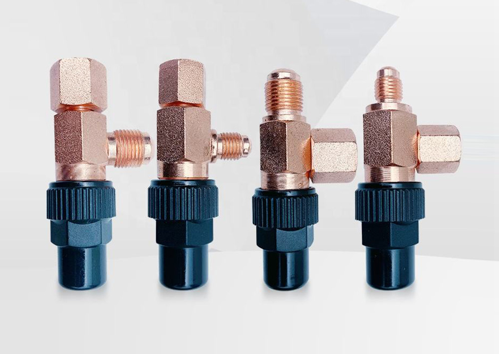 Copper oil shut-off angle valve, cooling stop and shut-off valve