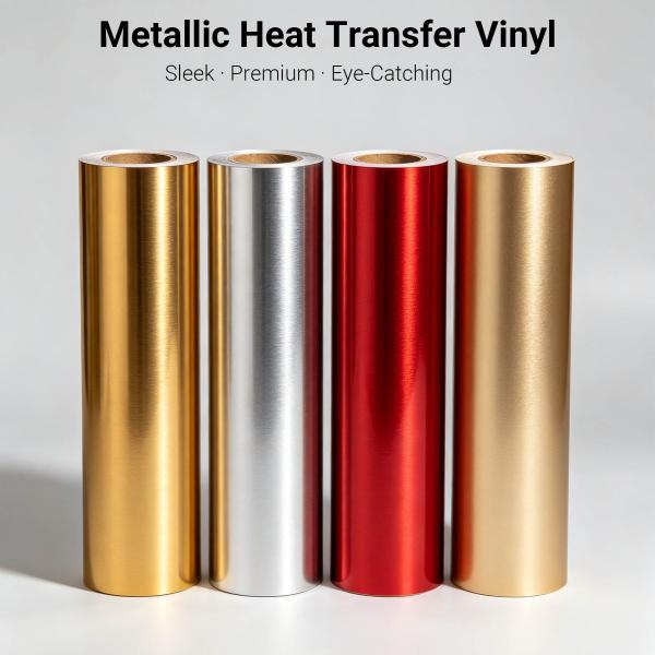 50cm Gold Silver HTV PET Heat Transfer Foil Film Roll, Factory Price for T‑Shirts Hot Stamping