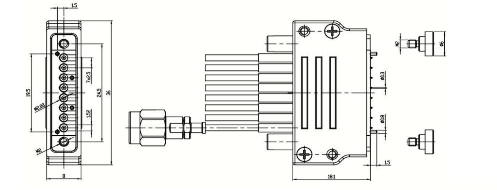 RCKL-SD08-xxxS-4YE-40GHz-60GHz Multi-Channel Test Assembly